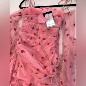 Sugar Thrillz Dolls Kill Pink Tie up Off Shoulder Evening Shade Mesh Dress